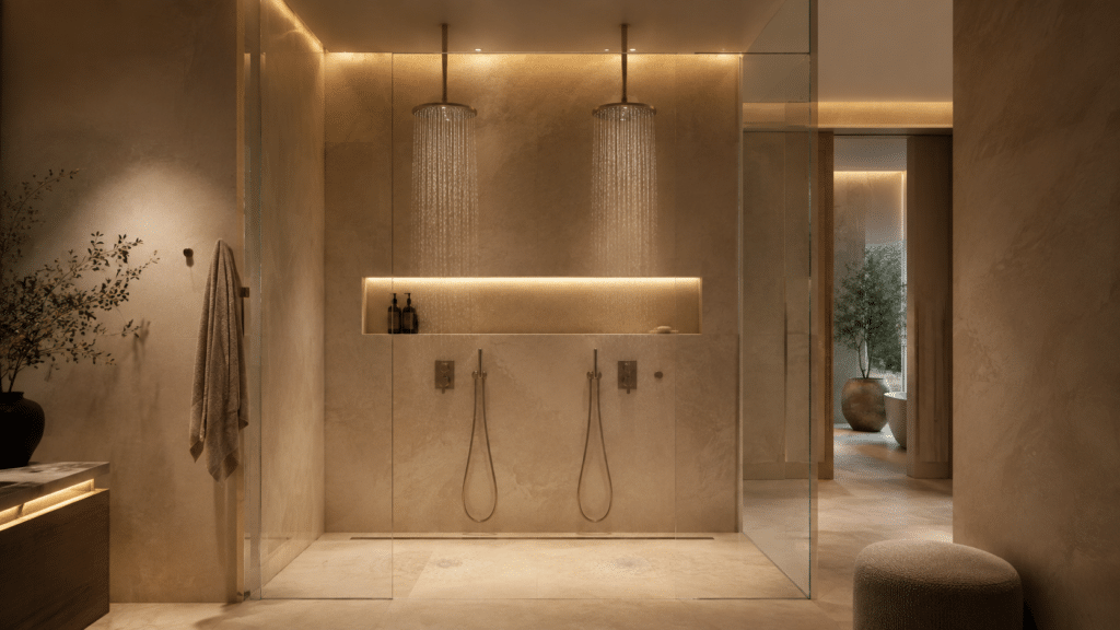 Luxe badkamer met dubbele douchekop
